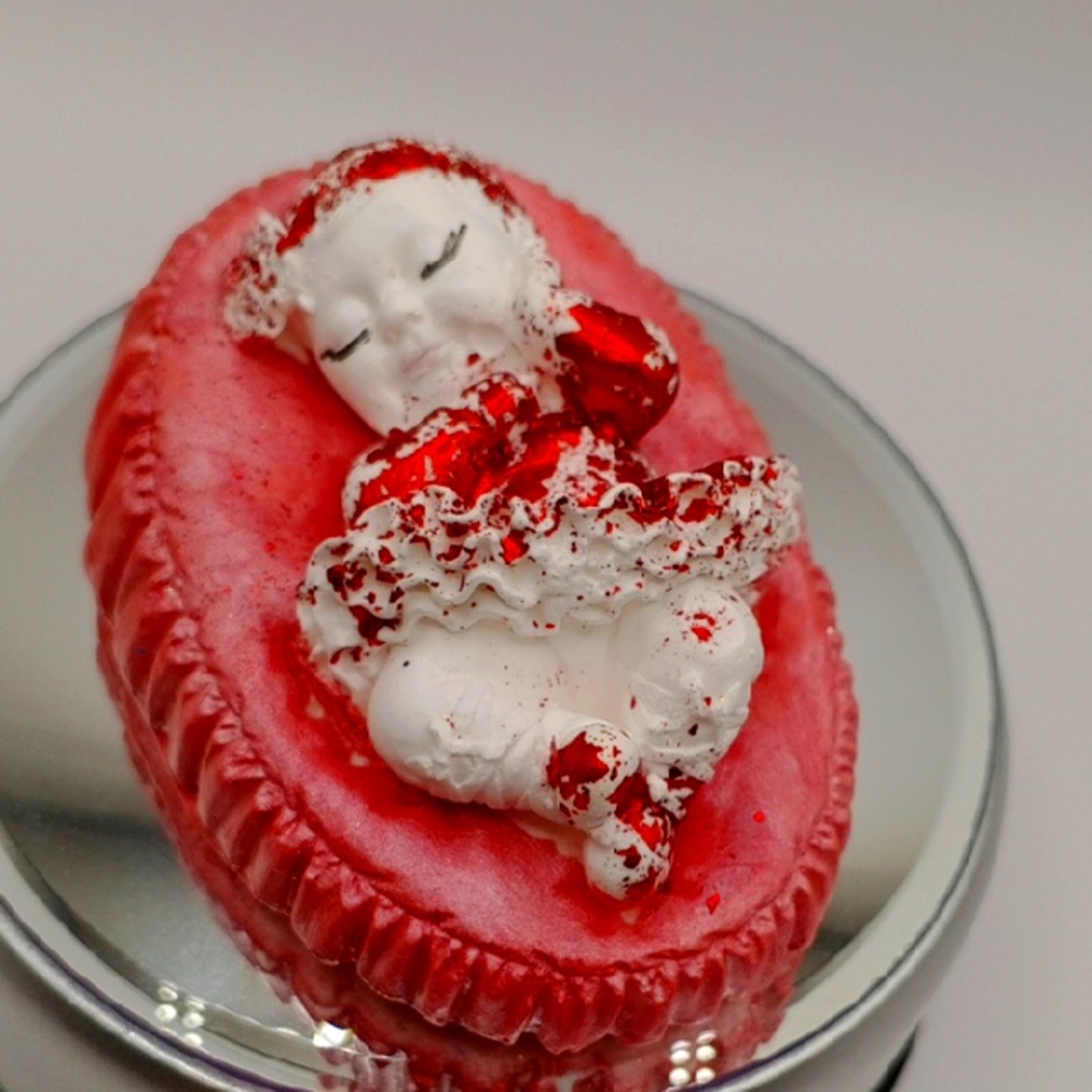NEW Hand Made 💕 Red and White Sleeping Baby Figurine